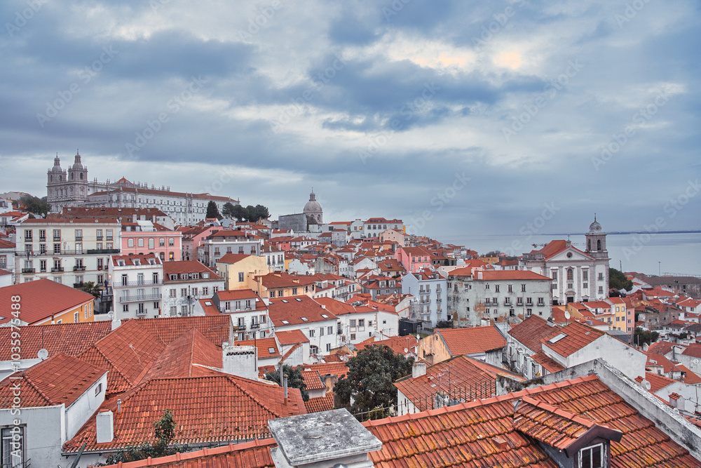 Fototapeta premium Scenic View of Lisbon Old Town with Red Rooftops