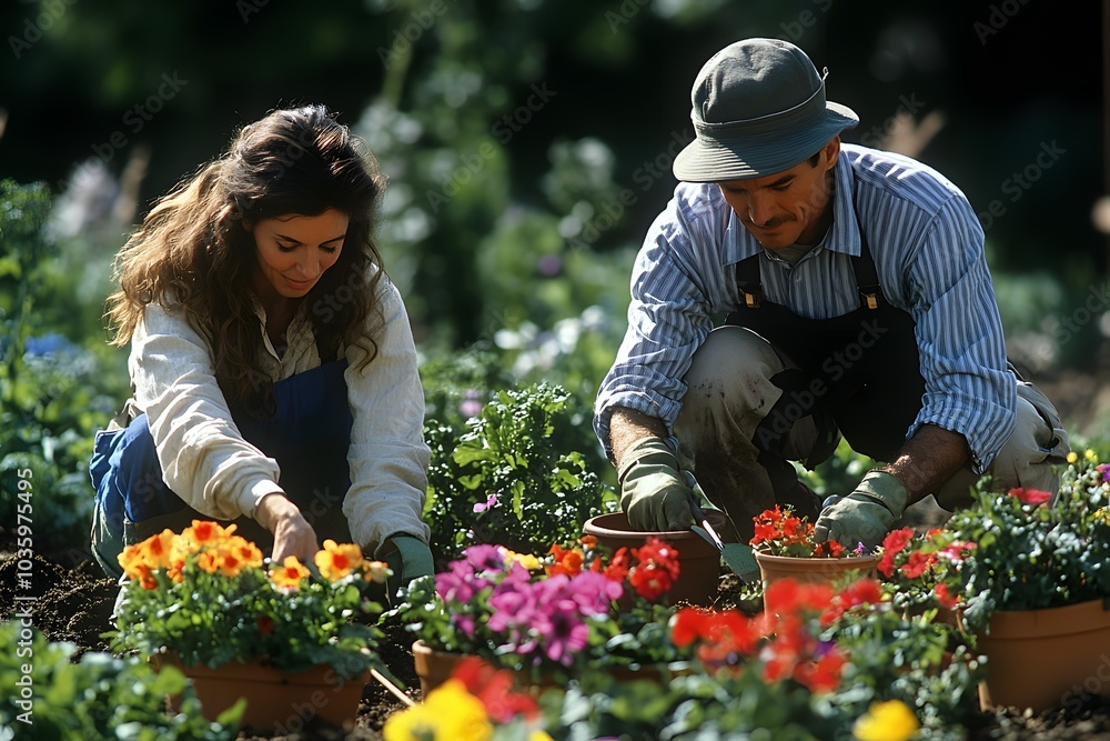 Gardening with flowers in springtime Gardening with flowers in springtime