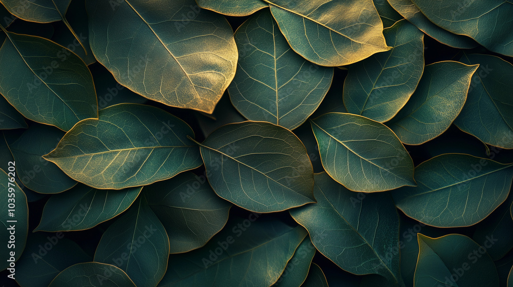 A close up of green leaves with a yellowish tint A close up of green leaves with a yellowish tint
