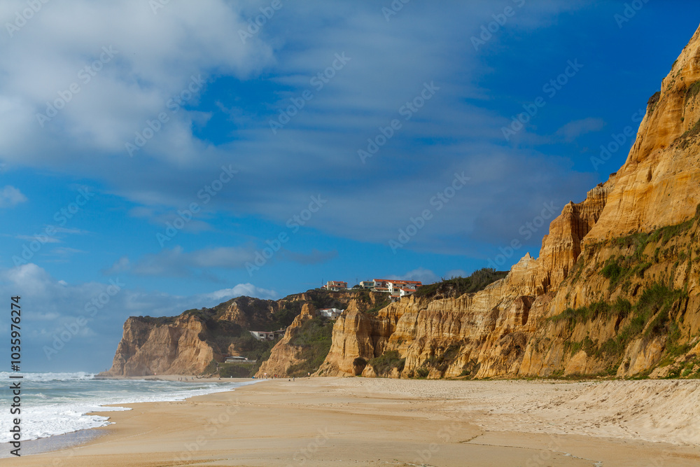 coastal landscape with a sandy beach stretching along the shoreline coastal landscape with a sandy beach stretching along the shoreline