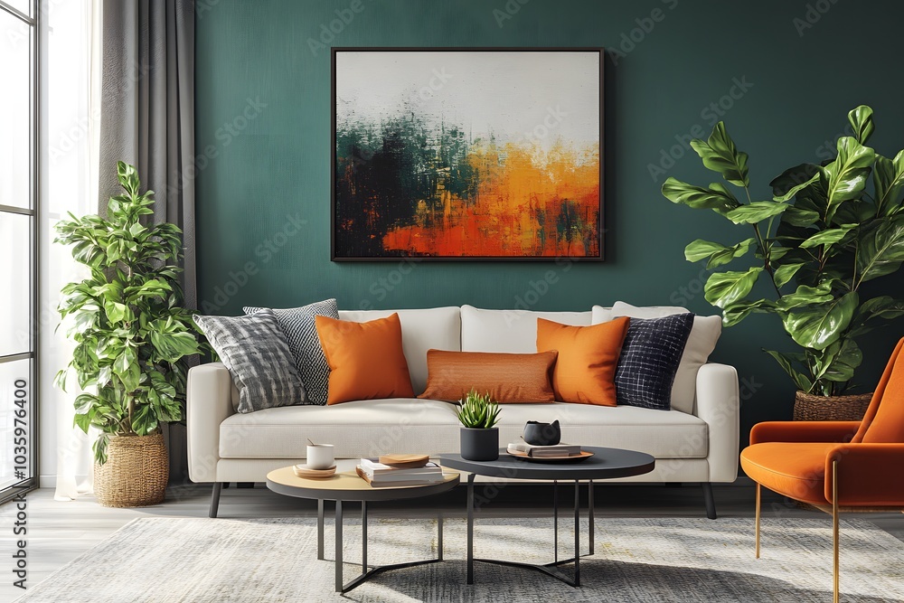 Modern living room with abstract art and decor Modern living room with abstract art and decor