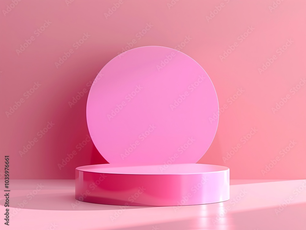 a pink podium with a circle on the wall a pink podium with a circle on the wall