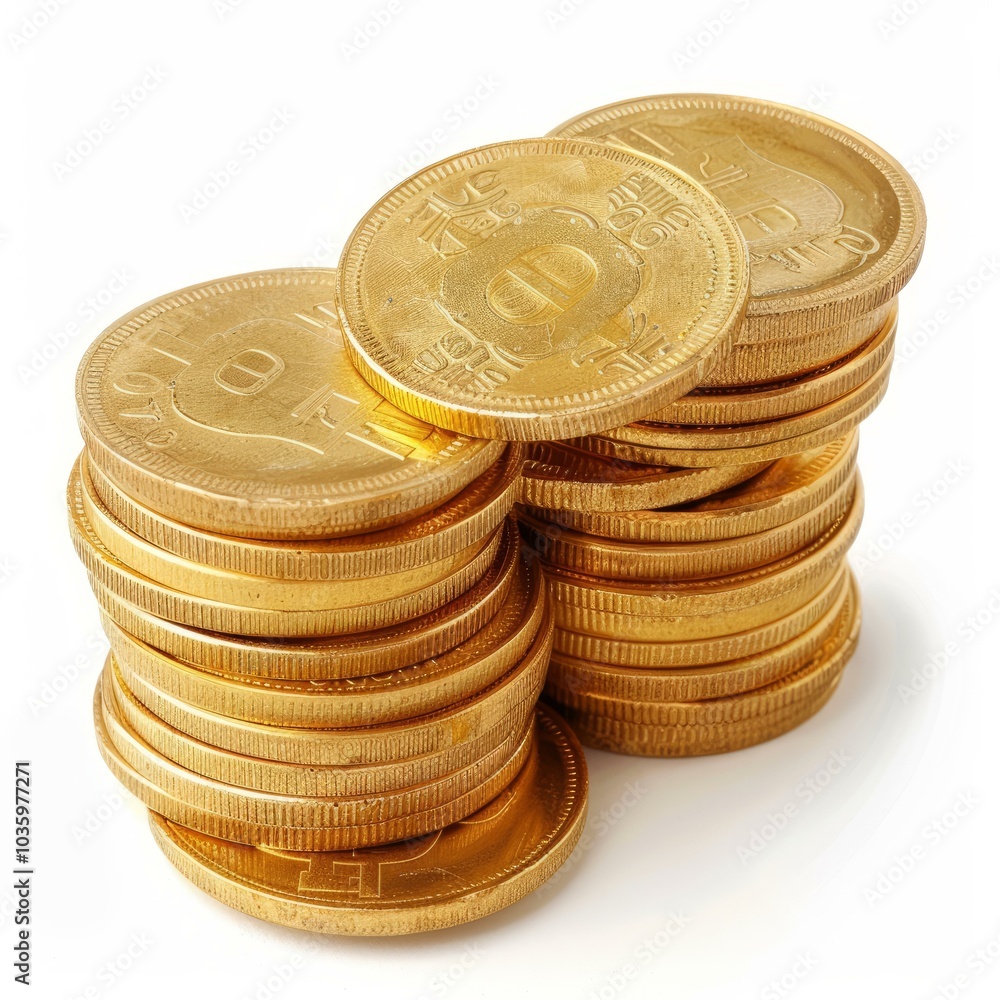 Three stacks of gold coins are forming a graph representing a positive financial evolution Three stacks of gold coins are forming a graph representing a positive financial evolution