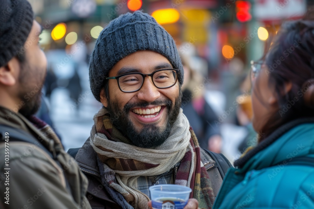 Handsome bearded man with a cup of coffee in the city Handsome bearded man with a cup of coffee in the city