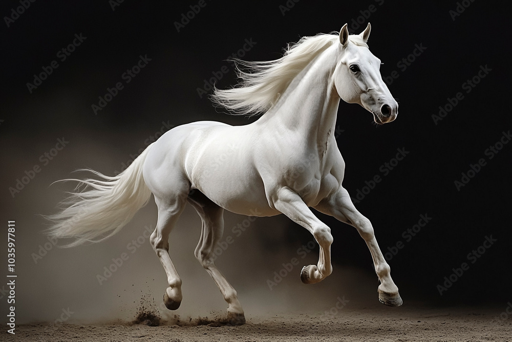 White Horse Running with Dust Trail White Horse Running with Dust Trail