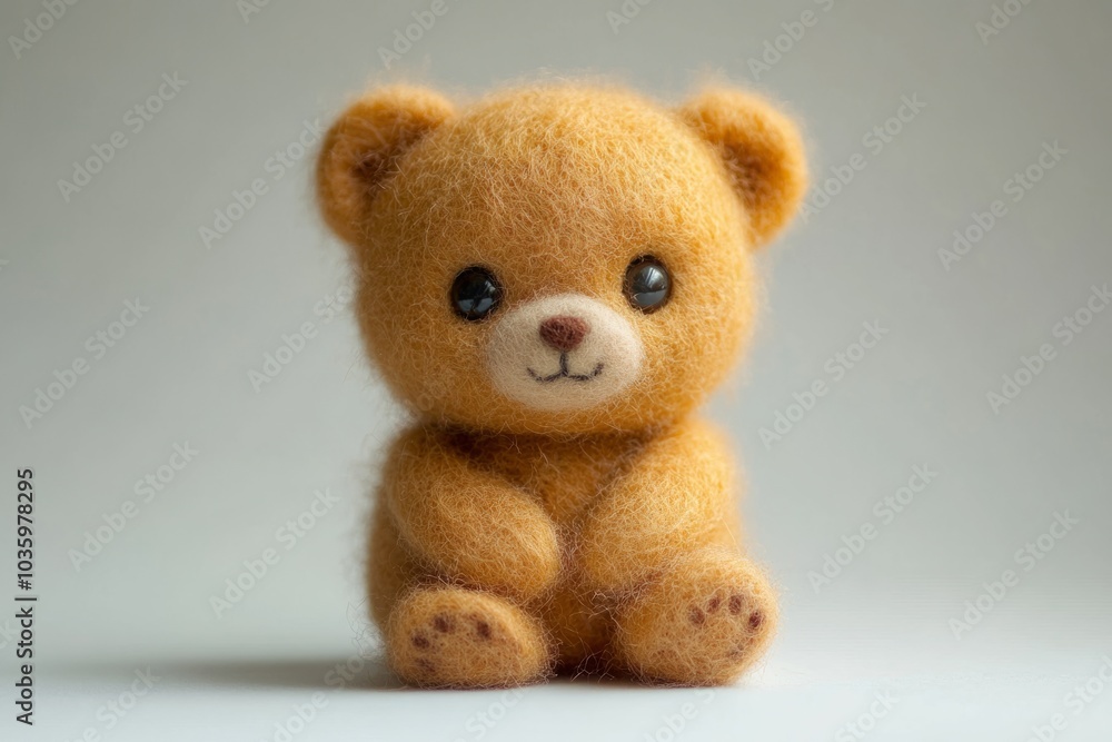 Obraz premium Adorable handmade bear sitting on light background