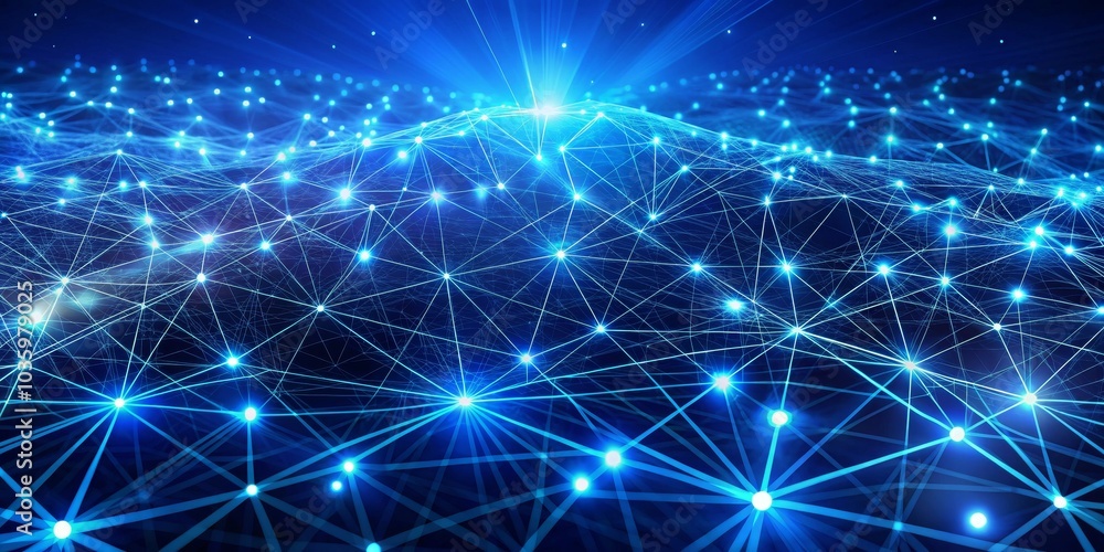 Abstract Blue Network Landscape, Digital Network, Technology, Data Abstract Blue Network Landscape, Digital Network, Technology, Data