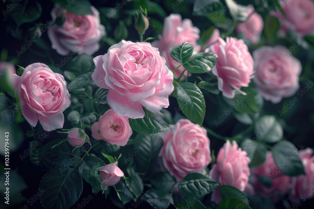 Dark background with beautiful pink Damask roses. Luxurious romantic wallpaper. Dark background with beautiful pink Damask roses. Luxurious romantic wallpaper.