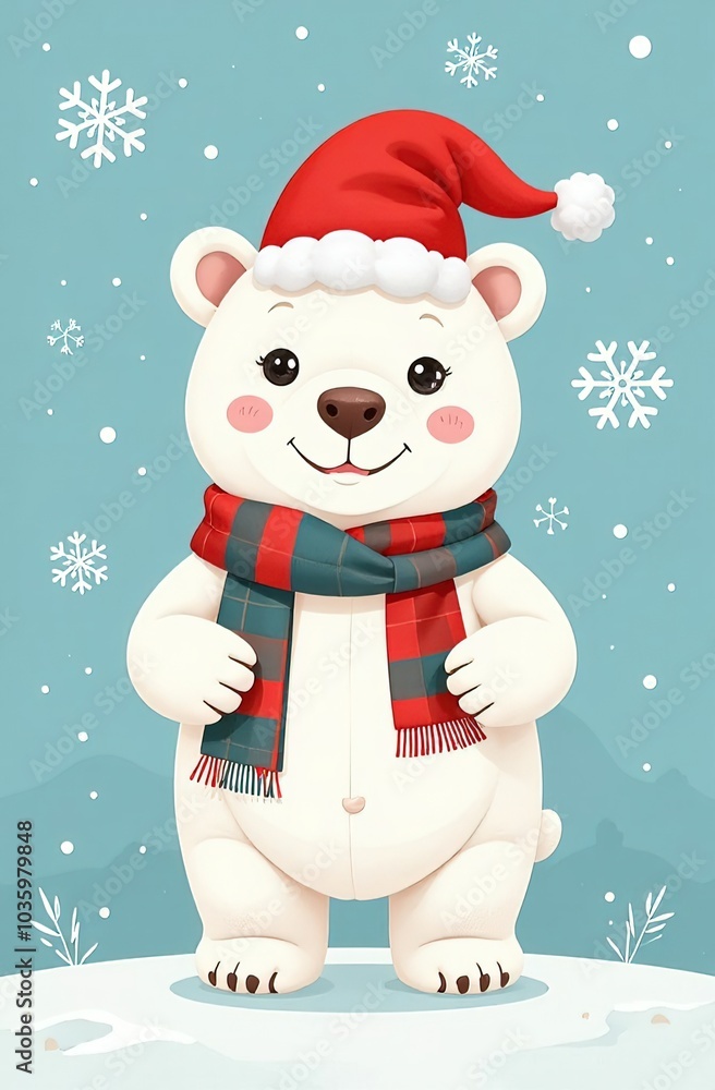 Cute white bunny wearing a Christmas hat and scarf. Generative AI Cute white bunny wearing a Christmas hat and scarf. Generative AI