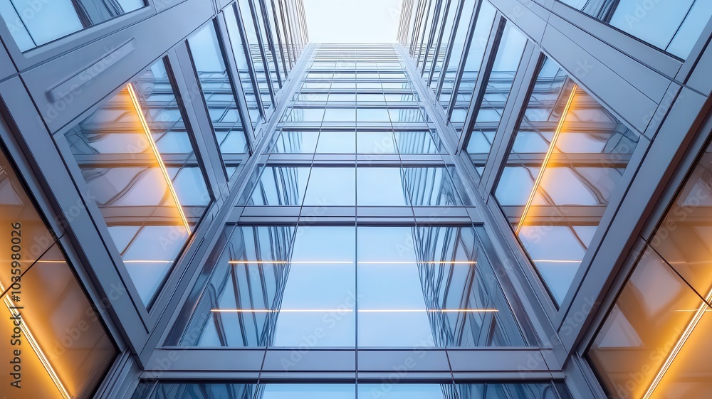 stunning view of high rise glass elevator shaft, showcasing sleek architecture and reflective surfaces. upward perspective highlights modern design and bright lighting, creating captivating stunning view of high rise glass elevator shaft, showcasing sleek architecture and reflective surfaces. upward perspective highlights modern design and bright lighting, creating captivating