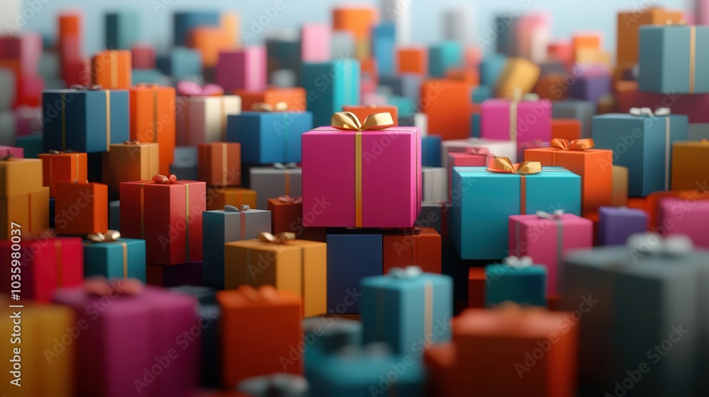 Colorful gift boxes create vibrant and festive atmosphere, perfect for celebrations and special occasions. array of multicolored presents evokes joy and excitement Colorful gift boxes create vibrant and festive atmosphere, perfect for celebrations and special occasions. array of multicolored presents evokes joy and excitement