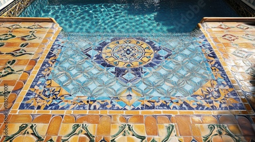 Painting of floor tiles featuring Moroccan design for interior and exterior home decor incorporating ceramic tile texture for mural design