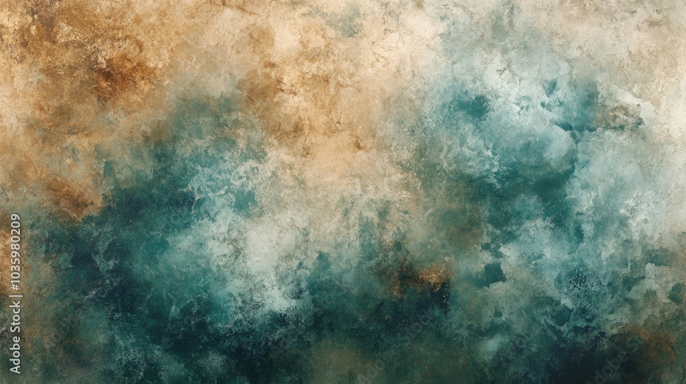 Obraz premium Abstract textured background featuring a blend of green blue and brown colors with a pleasing brushed blob effect