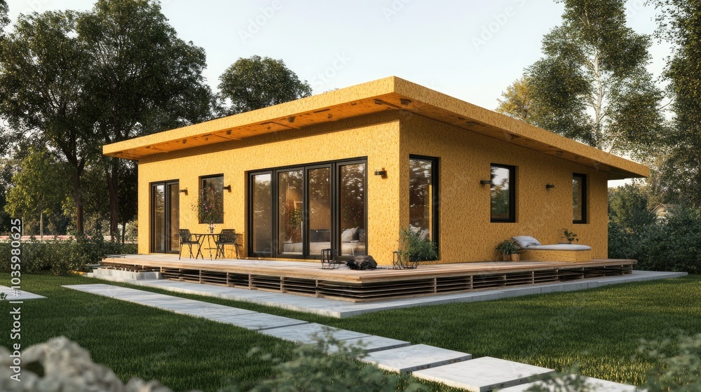 OSB slab house featuring foam construction OSB slab house featuring foam construction