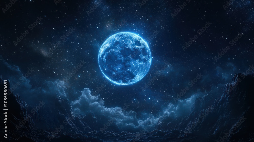 Fototapeta premium A starry night sky with a blue moon