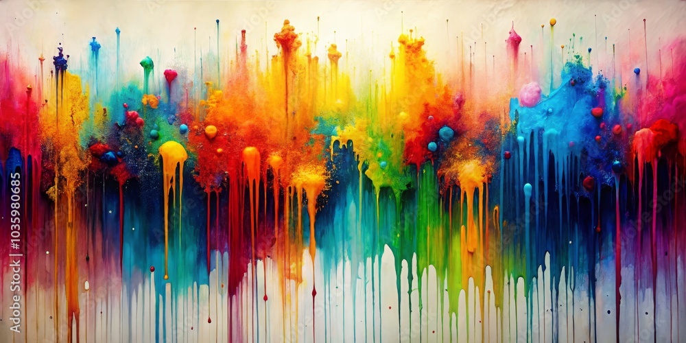 Fototapeta premium Abstract Dripping Colors - A Symphony of Hues, Painting, Abstract, Dripping Paint