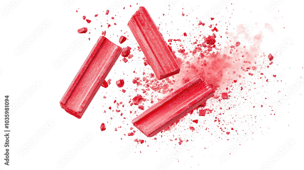 Exploding Red Chalk Pieces With Dust on a Transparent Background Generative AI Exploding Red Chalk Pieces With Dust on a Transparent Background Generative AI