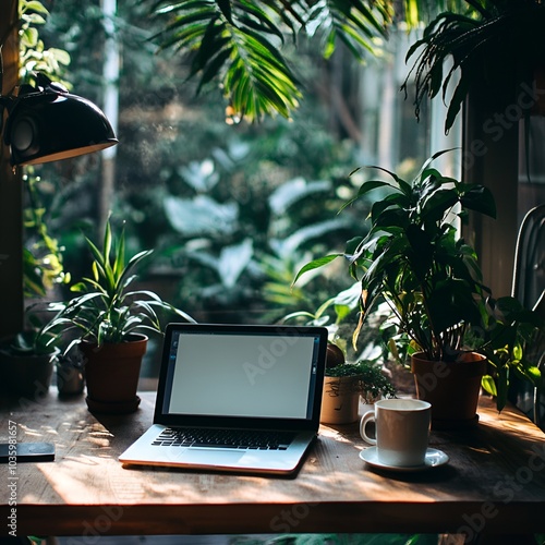 work at home scene, laptop on vacation