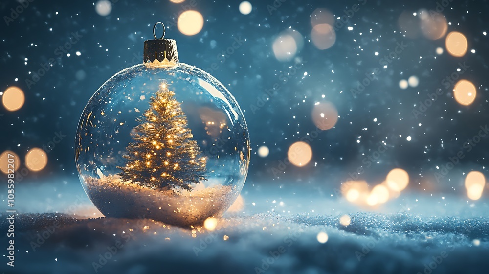 Festive Christmas Decorations and Glowing Lights in a Winter Wonderland Festive Christmas Decorations and Glowing Lights in a Winter Wonderland