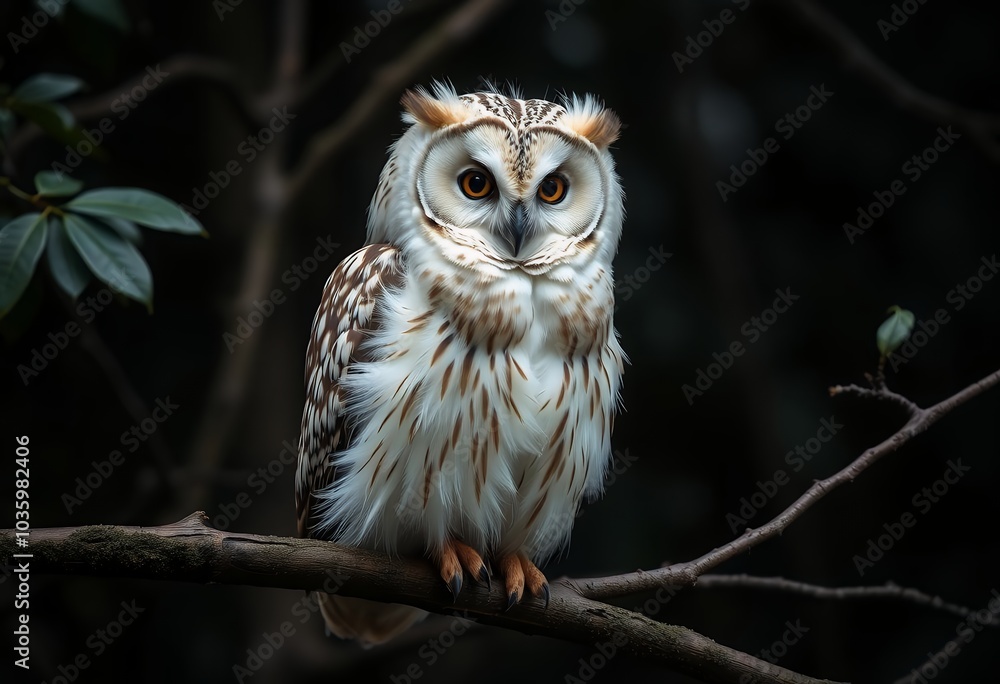 Fototapeta premium White faced Scops Owl Perched on Branch in Forest
