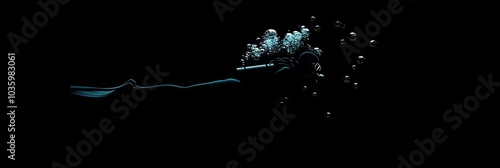 Silhouette of a Diver Underwater with Bubbles