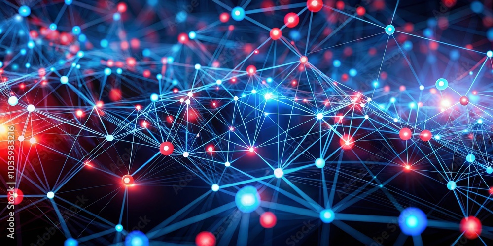 Abstract Network of Interconnected Blue and Red Lights, Network, Connection, Technology Abstract Network of Interconnected Blue and Red Lights, Network, Connection, Technology