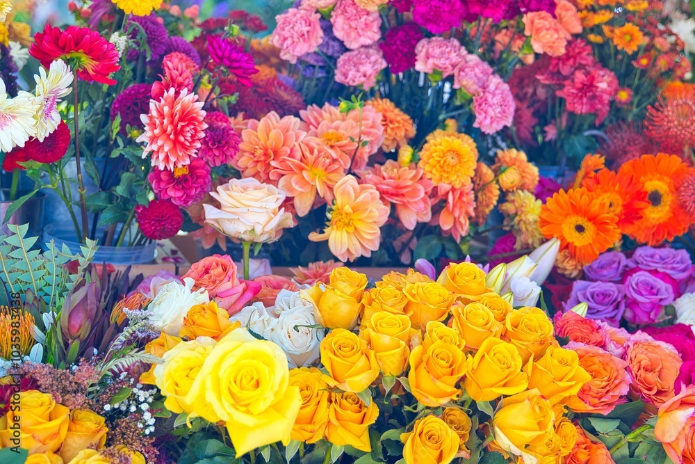 A cart full of flowers A cart full of flowers