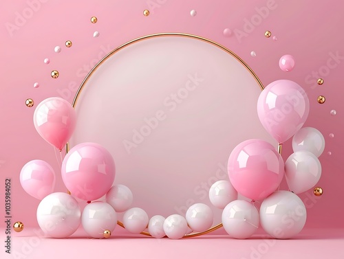 3d render of white and pink balloons in the shape of a arch