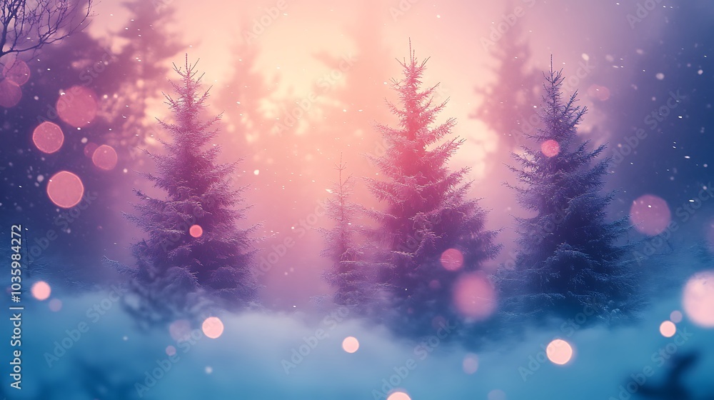 Festive Christmas Decorations and Glowing Lights in a Winter Wonderland Festive Christmas Decorations and Glowing Lights in a Winter Wonderland