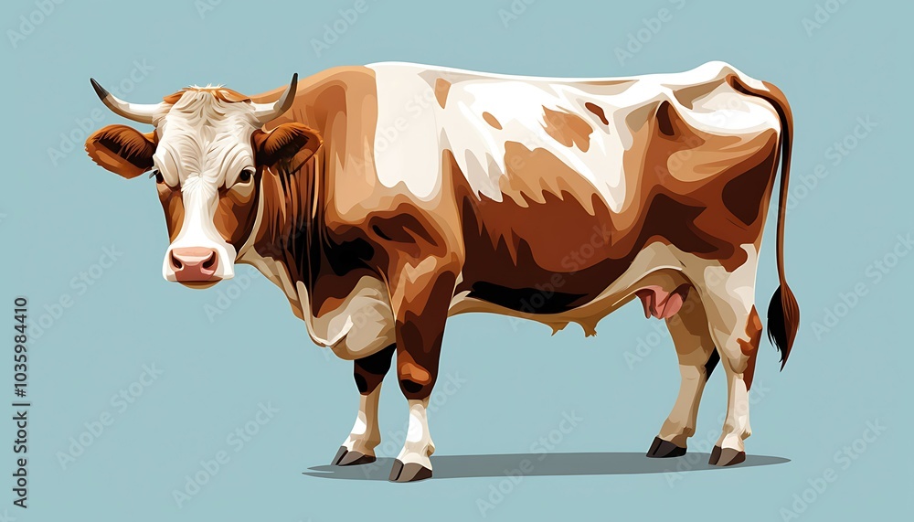 Real cow red and white color body animal real or illustration art image, background solid color. ganarated by ai image. Real cow red and white color body animal real or illustration art image, background solid color. ganarated by ai image.