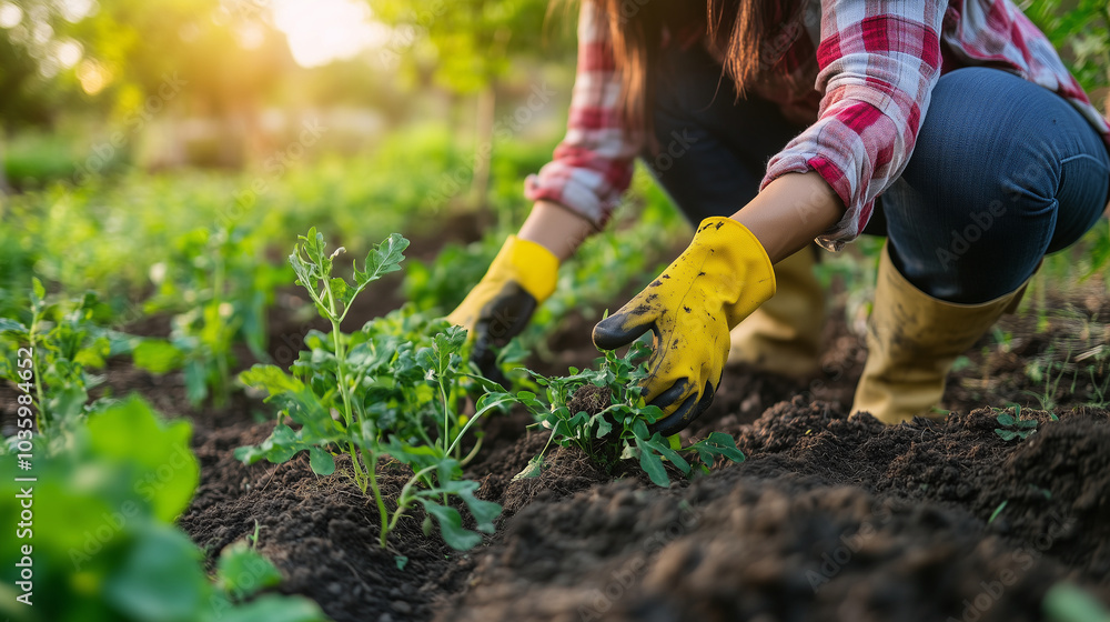 Fototapeta premium Person planting trees