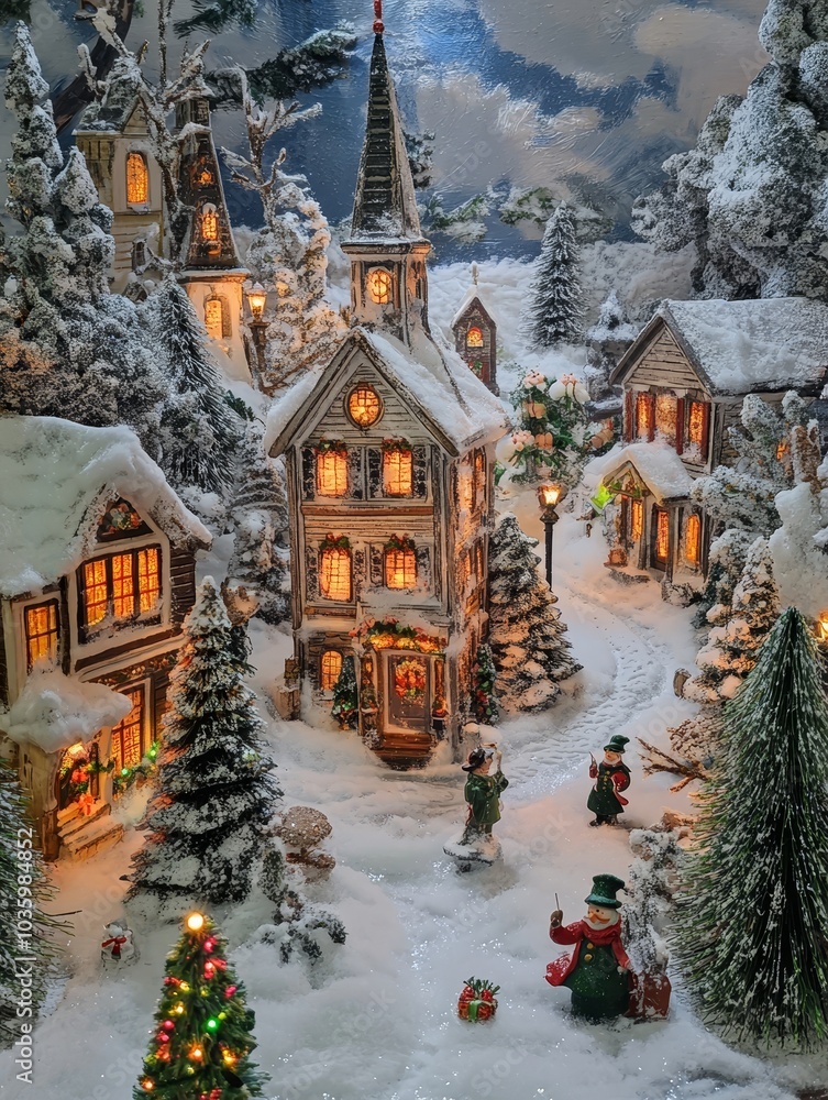 A charming Christmas village scene with snow-covered cottages, twinkling lights, and festive decorations. The scene evokes a sense of warmth, joy, and the magic of the holidays. A charming Christmas village scene with snow-covered cottages, twinkling lights, and festive decorations. The scene evokes a sense of warmth, joy, and the magic of the holidays.