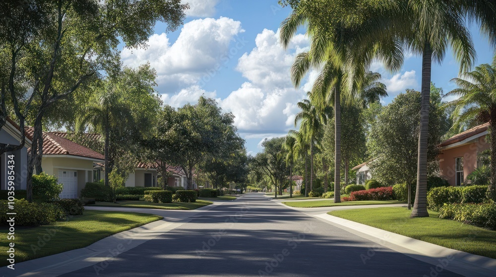 Cozy single-family homes line a quiet cul-de-sac in a picturesque suburb of Sarasota, Florida. Cozy single-family homes line a quiet cul-de-sac in a picturesque suburb of Sarasota, Florida.