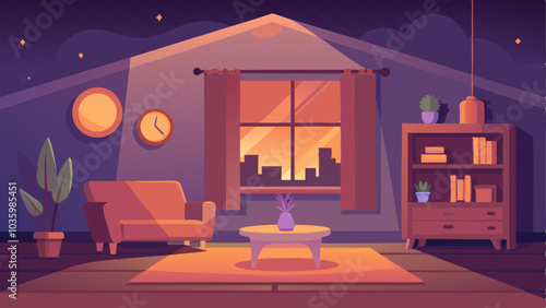Soft ambient lighting gives the room a warm and inviting atmosphere.