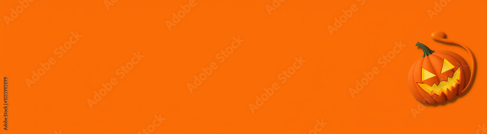 Naklejka premium Halloween pumpkin jack o lantern, banner frame border, template space card. Orange background