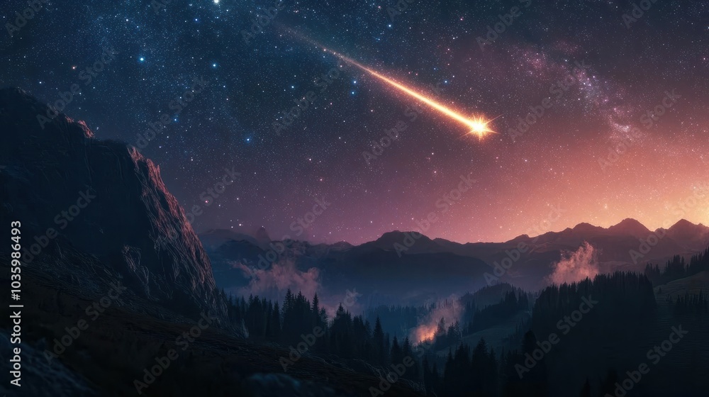 Fototapeta premium Falling star Photoshop overlay, Night sky, starlight, milky way, galaxy, space overlays, png Generative AI
