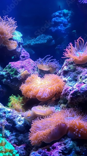 Vibrant Coral Reef with Sea Anemones - Underwater Photography