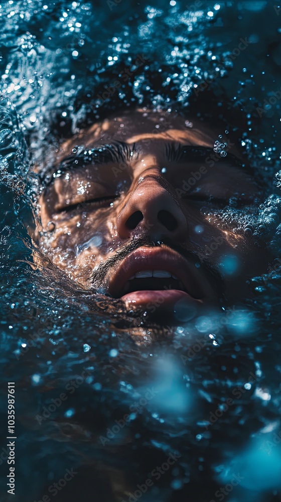 Close-up of a Man's Face Underwater Close-up of a Man's Face Underwater