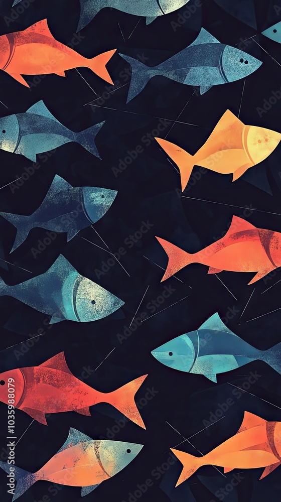Fototapeta premium Abstract Fish Pattern - Colorful Geometric Fish Illustration