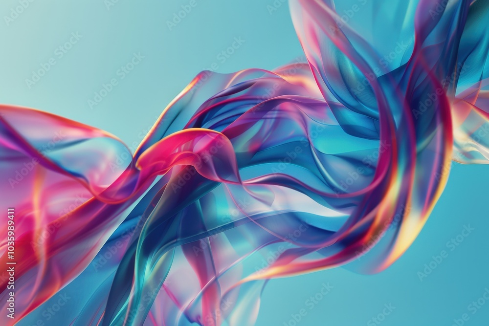 Abstract Colorful Flowing Fabric on a Blue Background Abstract Colorful Flowing Fabric on a Blue Background