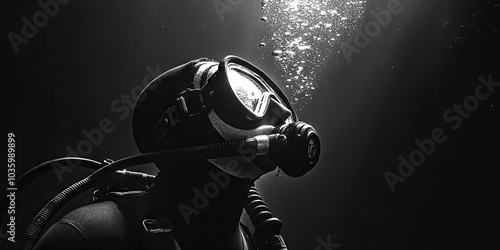Underwater Diver Silhouette with Scuba Gear