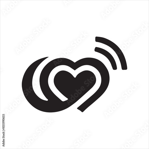 Heartbeat and sound waves silhouette for love and connection-themed projects vector