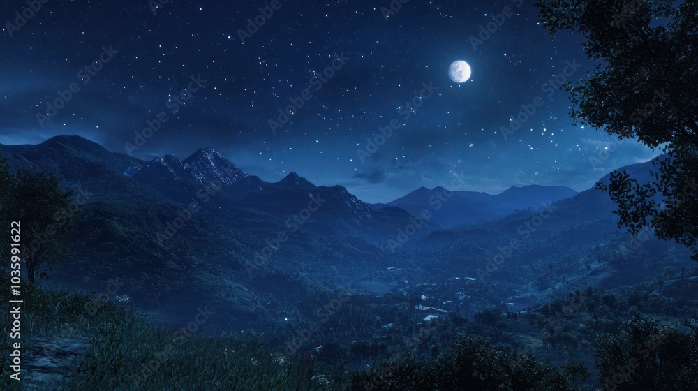 Serene Night Sky over Annamite Range in Vietnam - Perfect for Stargazing and Contemplation Serene Night Sky over Annamite Range in Vietnam - Perfect for Stargazing and Contemplation