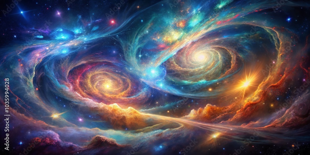 Cosmic Dance of Galaxies Two Spiraling Nebulas in a Starry Sky, Digital Art, Nebula, Space, Galaxy Cosmic Dance of Galaxies Two Spiraling Nebulas in a Starry Sky, Digital Art, Nebula, Space, Galaxy