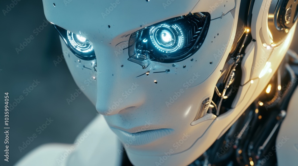 Futuristic Robotic Face with Intricate Circuitry and Lights Futuristic Robotic Face with Intricate Circuitry and Lights