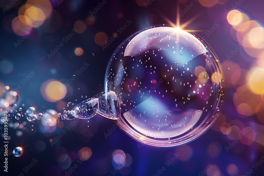 crystal ball on water surface with bokeh background, 3d render crystal ball on water surface with bokeh background, 3d render