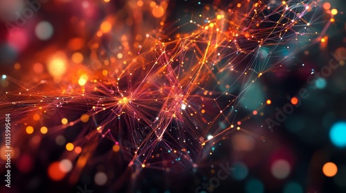 Abstract Network Connections: A Digital Symphony of Light and Data, depicting interconnectedness, communication, technology, innovation, and growth.