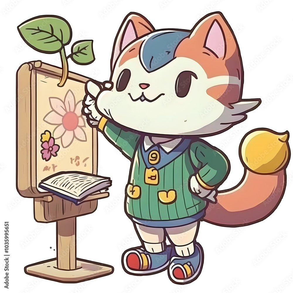 Cute cartoon cat in school uniform and backpack Cute cartoon cat in school uniform and backpack