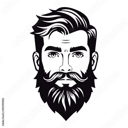 Vector mascot artwork of a bearded man. Logo of hair salon and barbershop. Concept for a  men's logo. Man with a lengthy beard and a taste for vintage art 
