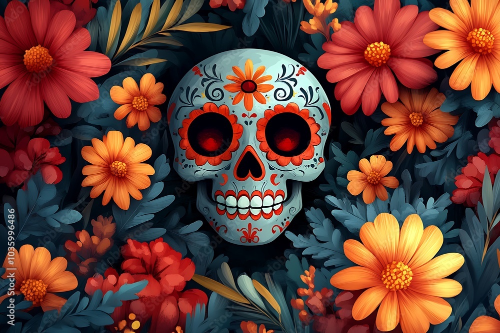 Skull Enveloped by a Floral Surround.
Skull Enveloped by a Floral Surround.